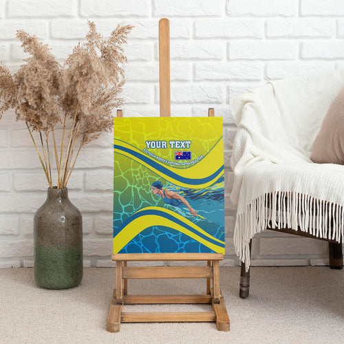 Personalized Australia Water Polo Swimmer Canvas Wall Art Dynamic Swimmer With Wave Pattern And National Colors
