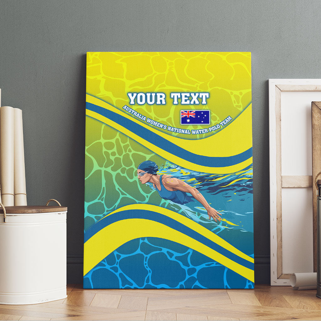 Personalized Australia Water Polo Swimmer Canvas Wall Art Dynamic Swimmer With Wave Pattern And National Colors