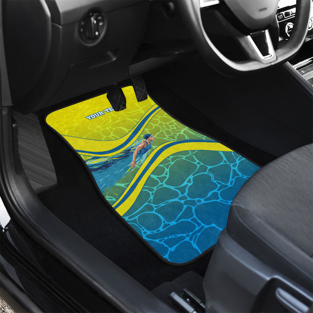 Personalized Australia Water Polo Swimmer Car Mats Dynamic Swimmer With Wave Pattern And National Colors