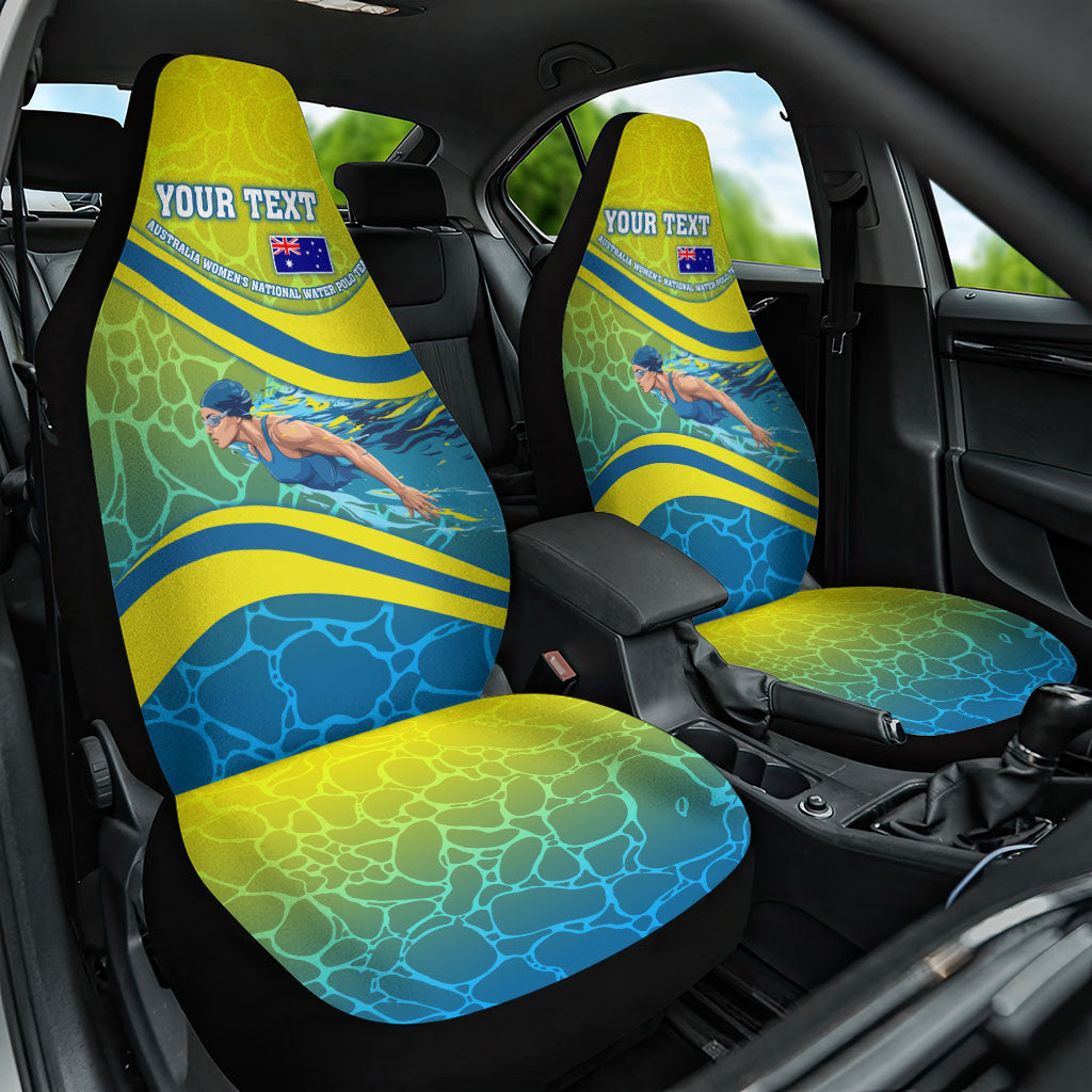 Personalized Australia Water Polo Swimmer Car Seat Cover Dynamic Swimmer With Wave Pattern And National Colors