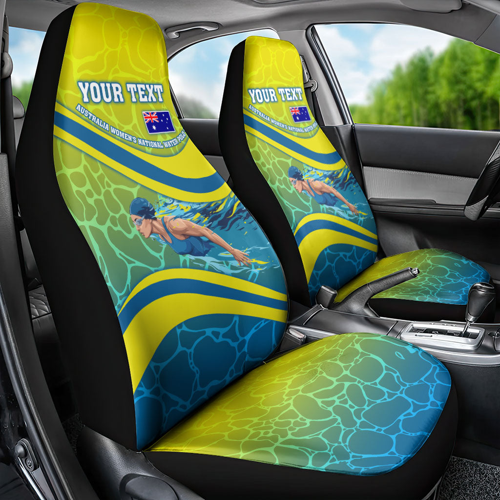 Personalized Australia Water Polo Swimmer Car Seat Cover Dynamic Swimmer With Wave Pattern And National Colors