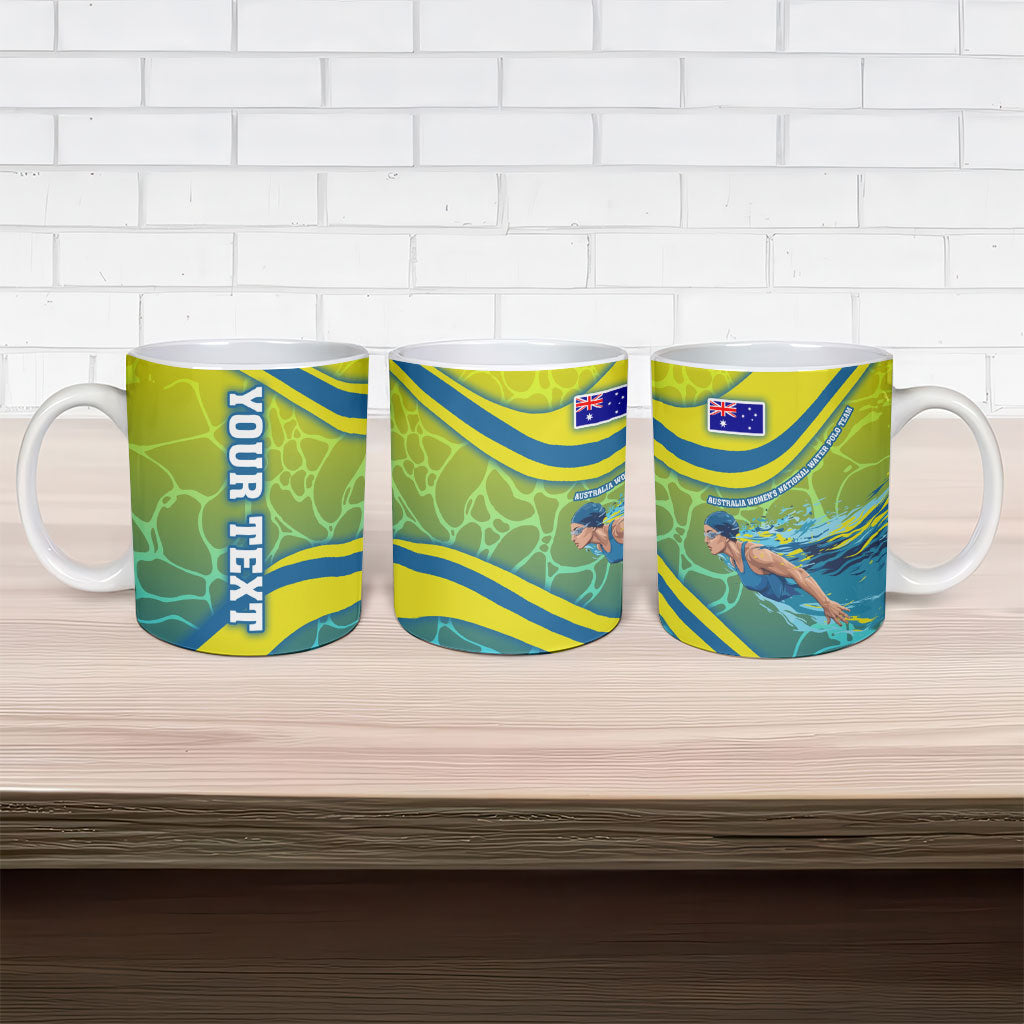 Personalized Australia Water Polo Swimmer Ceramic Mug Dynamic Swimmer With Wave Pattern And National Colors