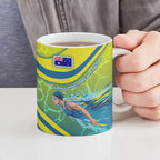 Personalized Australia Water Polo Swimmer Ceramic Mug Dynamic Swimmer With Wave Pattern And National Colors