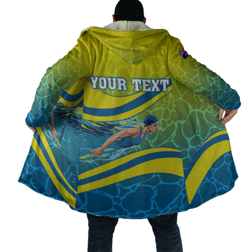 Personalized Australia Water Polo Swimmer Cloak Dynamic Swimmer With Wave Pattern And National Colors
