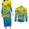 Personalized Australia Water Polo Swimmer Couples Matching Long Sleeve Bodycon Dress and Long Sleeve Button Shirt Dynamic Swimmer With Wave Pattern And National Colors