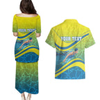 Personalized Australia Water Polo Swimmer Couples Matching Puletasi and Hawaiian Shirt Dynamic Swimmer With Wave Pattern And National Colors