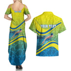 Personalized Australia Water Polo Swimmer Couples Matching Summer Maxi Dress and Hawaiian Shirt Dynamic Swimmer With Wave Pattern And National Colors