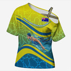 Personalized Australia Water Polo Swimmer Cross Shoulder Shirt Dynamic Swimmer With Wave Pattern And National Colors