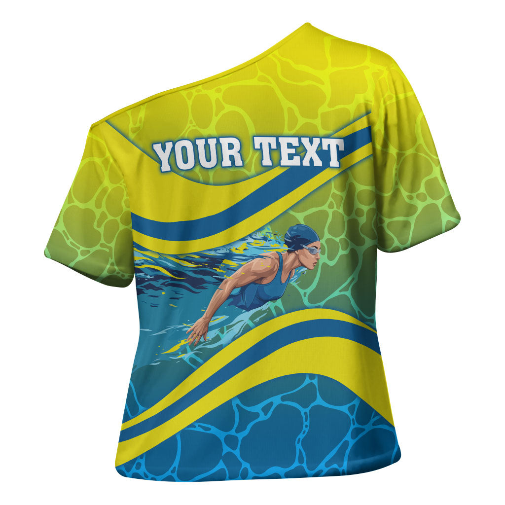 Personalized Australia Water Polo Swimmer Cross Shoulder Shirt Dynamic Swimmer With Wave Pattern And National Colors