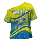 Personalized Australia Water Polo Swimmer Cross Shoulder Shirt Dynamic Swimmer With Wave Pattern And National Colors