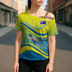 Personalized Australia Water Polo Swimmer Cross Shoulder Shirt Dynamic Swimmer With Wave Pattern And National Colors