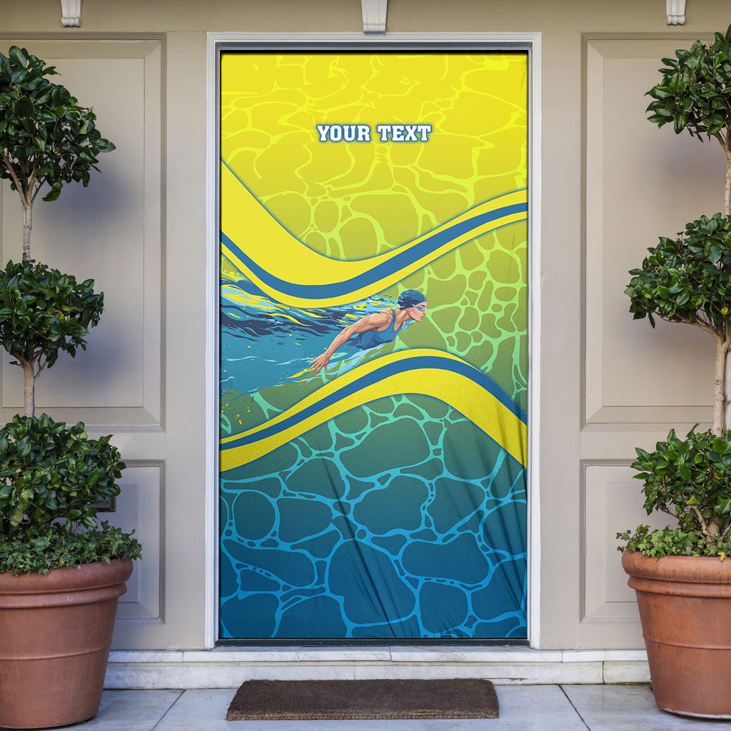 Personalized Australia Water Polo Swimmer Door Cover Dynamic Swimmer With Wave Pattern And National Colors