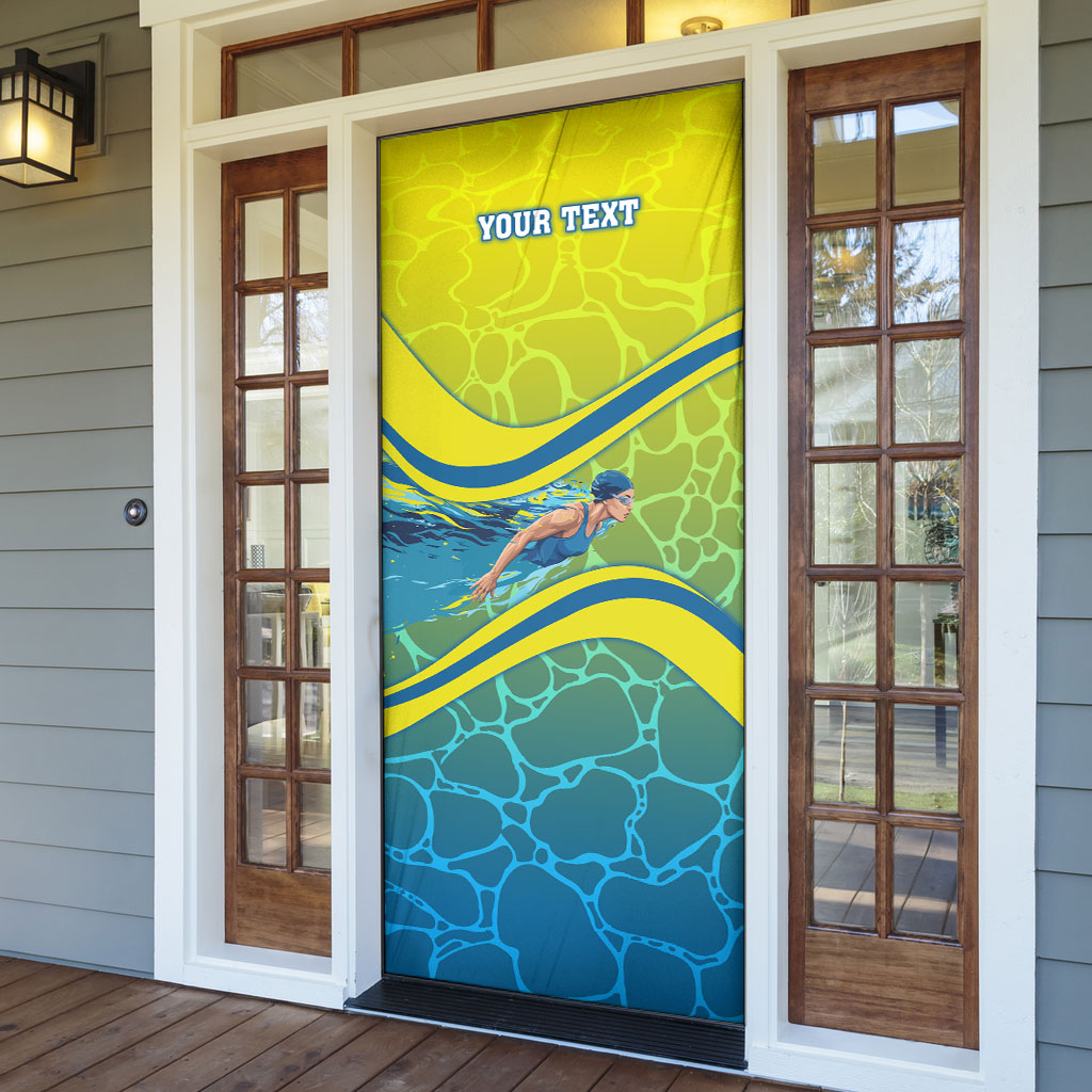 Personalized Australia Water Polo Swimmer Door Cover Dynamic Swimmer With Wave Pattern And National Colors