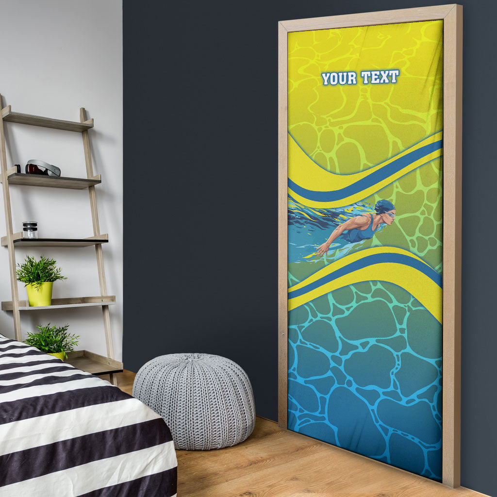 Personalized Australia Water Polo Swimmer Door Cover Dynamic Swimmer With Wave Pattern And National Colors