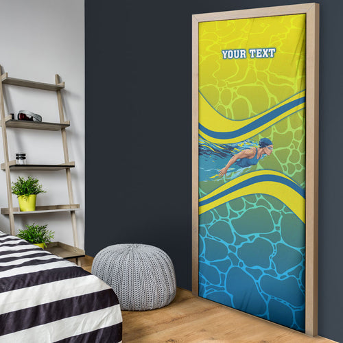Personalized Australia Water Polo Swimmer Door Cover Dynamic Swimmer With Wave Pattern And National Colors