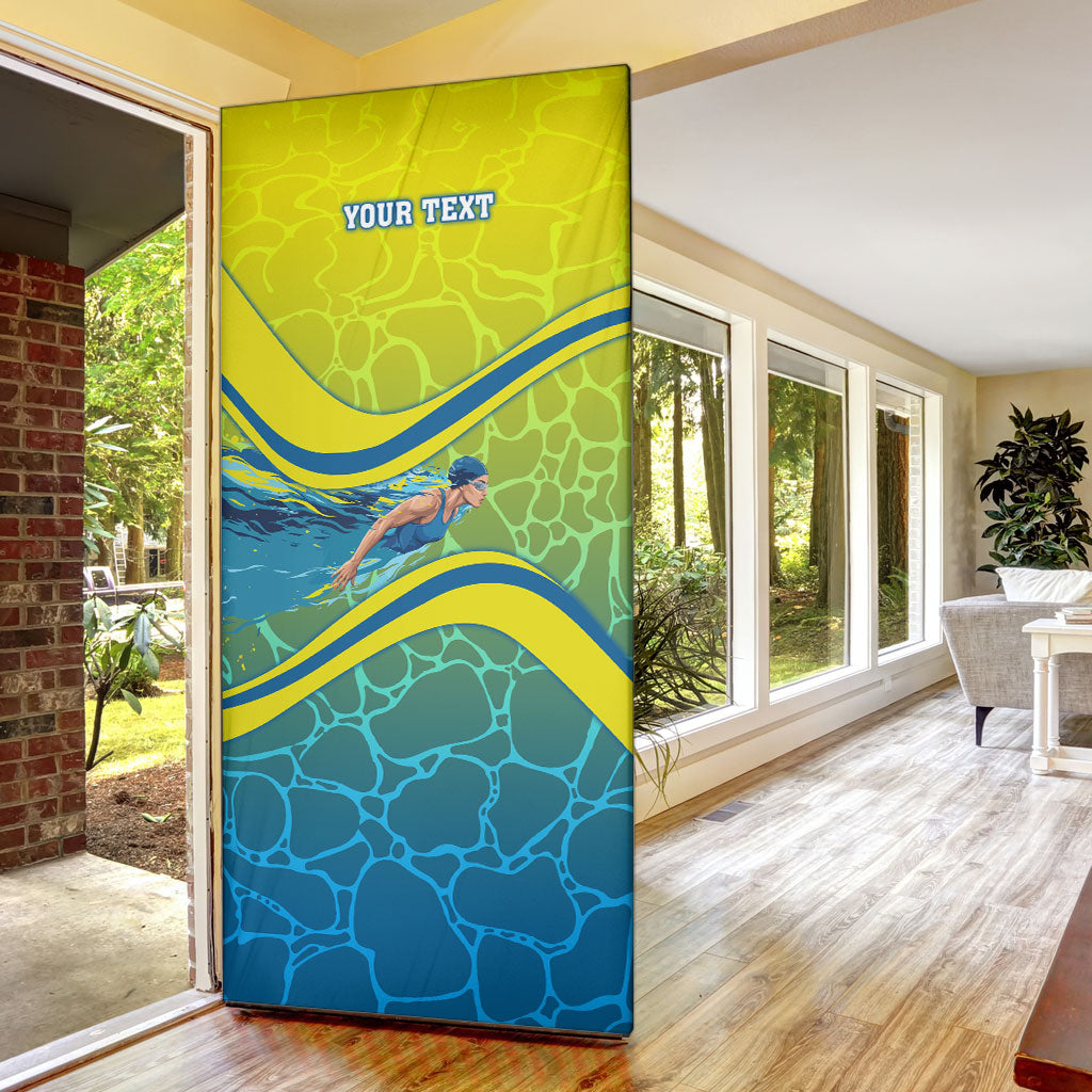 Personalized Australia Water Polo Swimmer Door Cover Dynamic Swimmer With Wave Pattern And National Colors