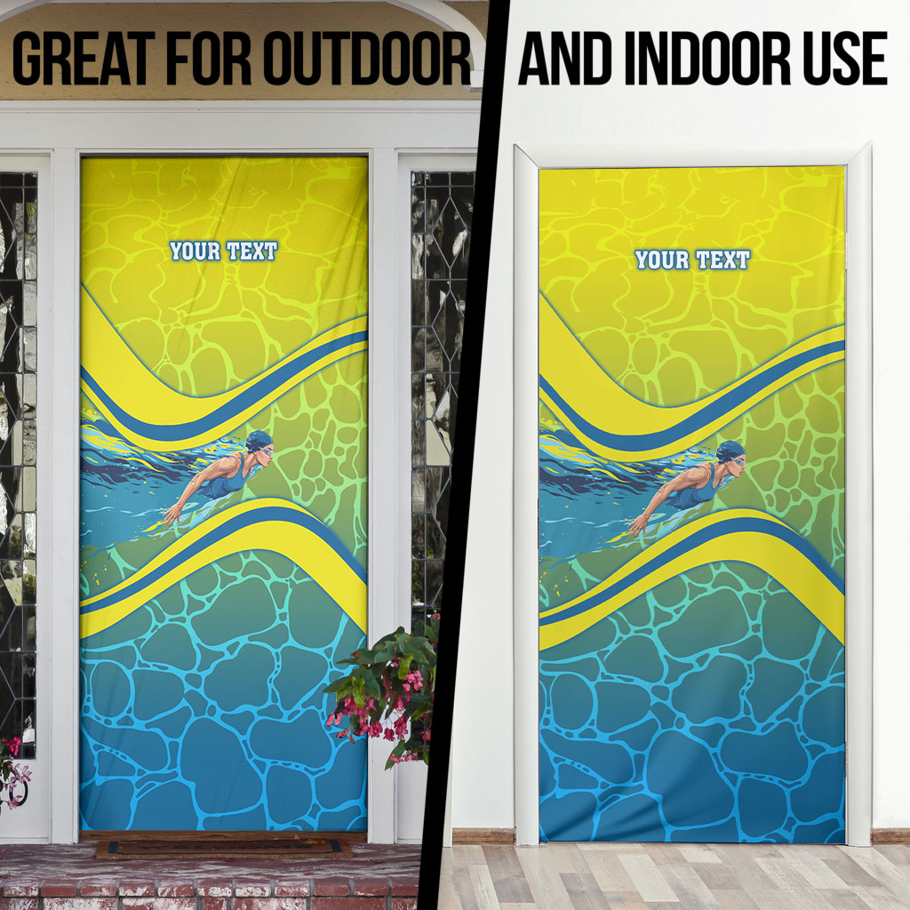 Personalized Australia Water Polo Swimmer Door Cover Dynamic Swimmer With Wave Pattern And National Colors