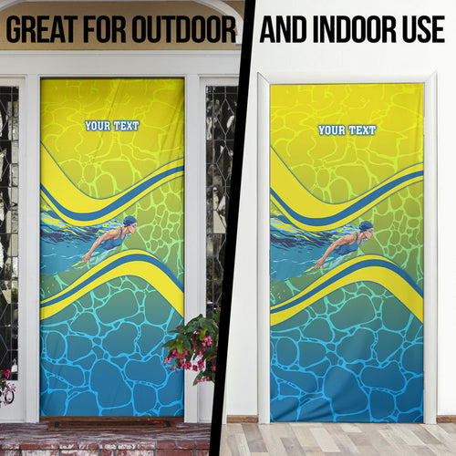 Personalized Australia Water Polo Swimmer Door Cover Dynamic Swimmer With Wave Pattern And National Colors