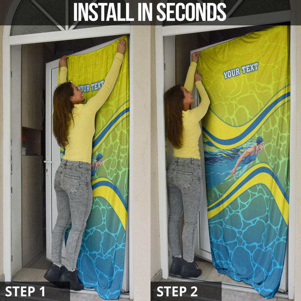 Personalized Australia Water Polo Swimmer Door Cover Dynamic Swimmer With Wave Pattern And National Colors