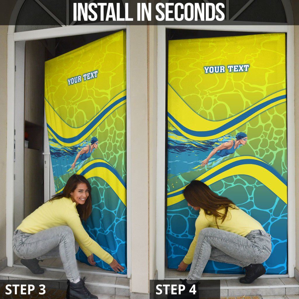 Personalized Australia Water Polo Swimmer Door Cover Dynamic Swimmer With Wave Pattern And National Colors