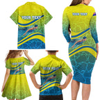 Personalized Australia Water Polo Swimmer Family Matching Long Sleeve Bodycon Dress and Hawaiian Shirt Dynamic Swimmer With Wave Pattern And National Colors