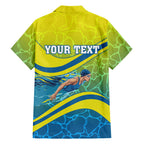 Personalized Australia Water Polo Swimmer Family Matching Long Sleeve Bodycon Dress and Hawaiian Shirt Dynamic Swimmer With Wave Pattern And National Colors