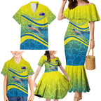 Personalized Australia Water Polo Swimmer Family Matching Mermaid Dress and Hawaiian Shirt Dynamic Swimmer With Wave Pattern And National Colors