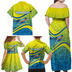 Personalized Australia Water Polo Swimmer Family Matching Off Shoulder Maxi Dress and Hawaiian Shirt Dynamic Swimmer With Wave Pattern And National Colors