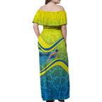 Personalized Australia Water Polo Swimmer Family Matching Off Shoulder Maxi Dress and Hawaiian Shirt Dynamic Swimmer With Wave Pattern And National Colors