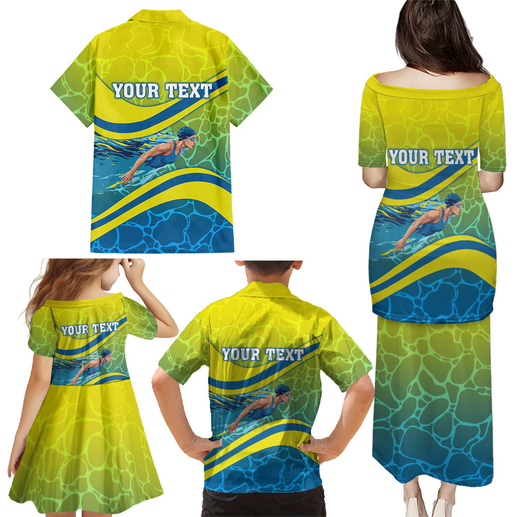 Personalized Australia Water Polo Swimmer Family Matching Puletasi and Hawaiian Shirt Dynamic Swimmer With Wave Pattern And National Colors