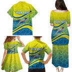 Personalized Australia Water Polo Swimmer Family Matching Puletasi and Hawaiian Shirt Dynamic Swimmer With Wave Pattern And National Colors