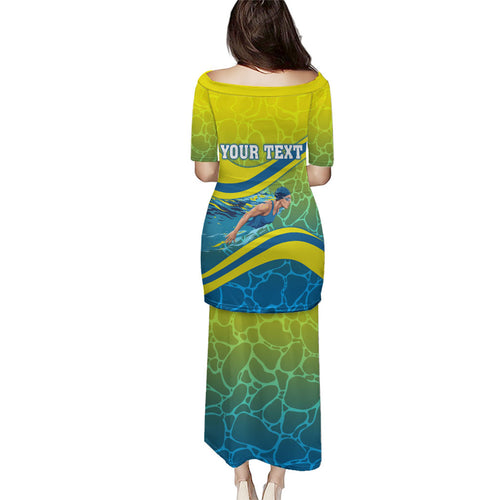Personalized Australia Water Polo Swimmer Family Matching Puletasi and Hawaiian Shirt Dynamic Swimmer With Wave Pattern And National Colors
