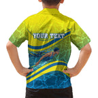 Personalized Australia Water Polo Swimmer Family Matching Short Sleeve Bodycon Dress and Hawaiian Shirt Dynamic Swimmer With Wave Pattern And National Colors