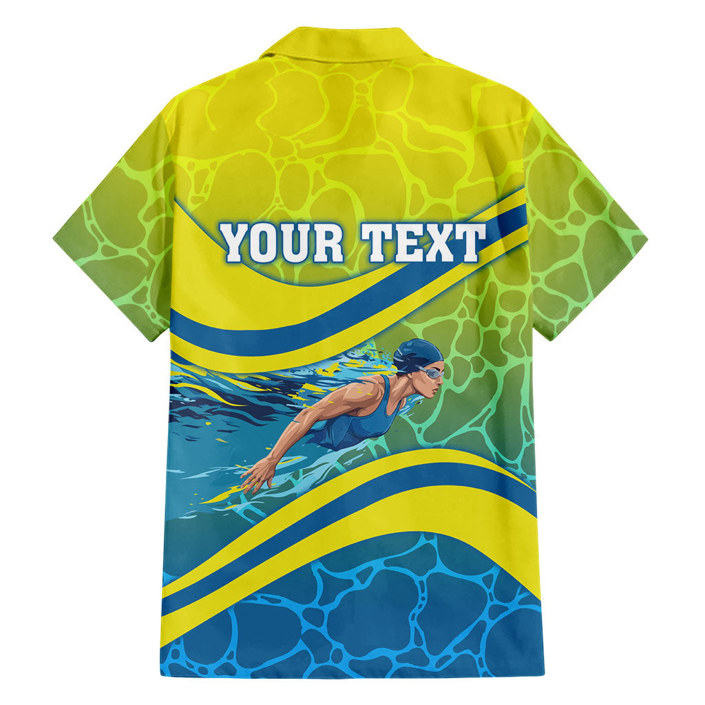 Personalized Australia Water Polo Swimmer Family Matching Short Sleeve Bodycon Dress and Hawaiian Shirt Dynamic Swimmer With Wave Pattern And National Colors