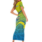 Personalized Australia Water Polo Swimmer Family Matching Short Sleeve Bodycon Dress and Hawaiian Shirt Dynamic Swimmer With Wave Pattern And National Colors
