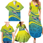 Personalized Australia Water Polo Swimmer Family Matching Summer Maxi Dress and Hawaiian Shirt Dynamic Swimmer With Wave Pattern And National Colors