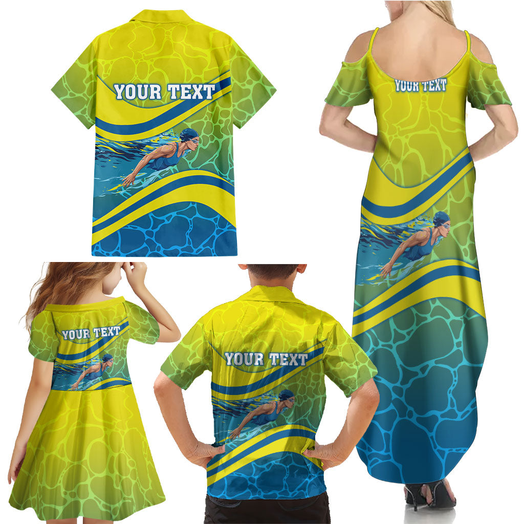 Personalized Australia Water Polo Swimmer Family Matching Summer Maxi Dress and Hawaiian Shirt Dynamic Swimmer With Wave Pattern And National Colors