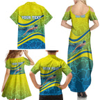Personalized Australia Water Polo Swimmer Family Matching Summer Maxi Dress and Hawaiian Shirt Dynamic Swimmer With Wave Pattern And National Colors