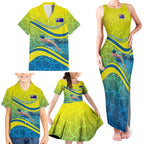 Personalized Australia Water Polo Swimmer Family Matching Tank Maxi Dress and Hawaiian Shirt Dynamic Swimmer With Wave Pattern And National Colors