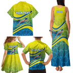 Personalized Australia Water Polo Swimmer Family Matching Tank Maxi Dress and Hawaiian Shirt Dynamic Swimmer With Wave Pattern And National Colors