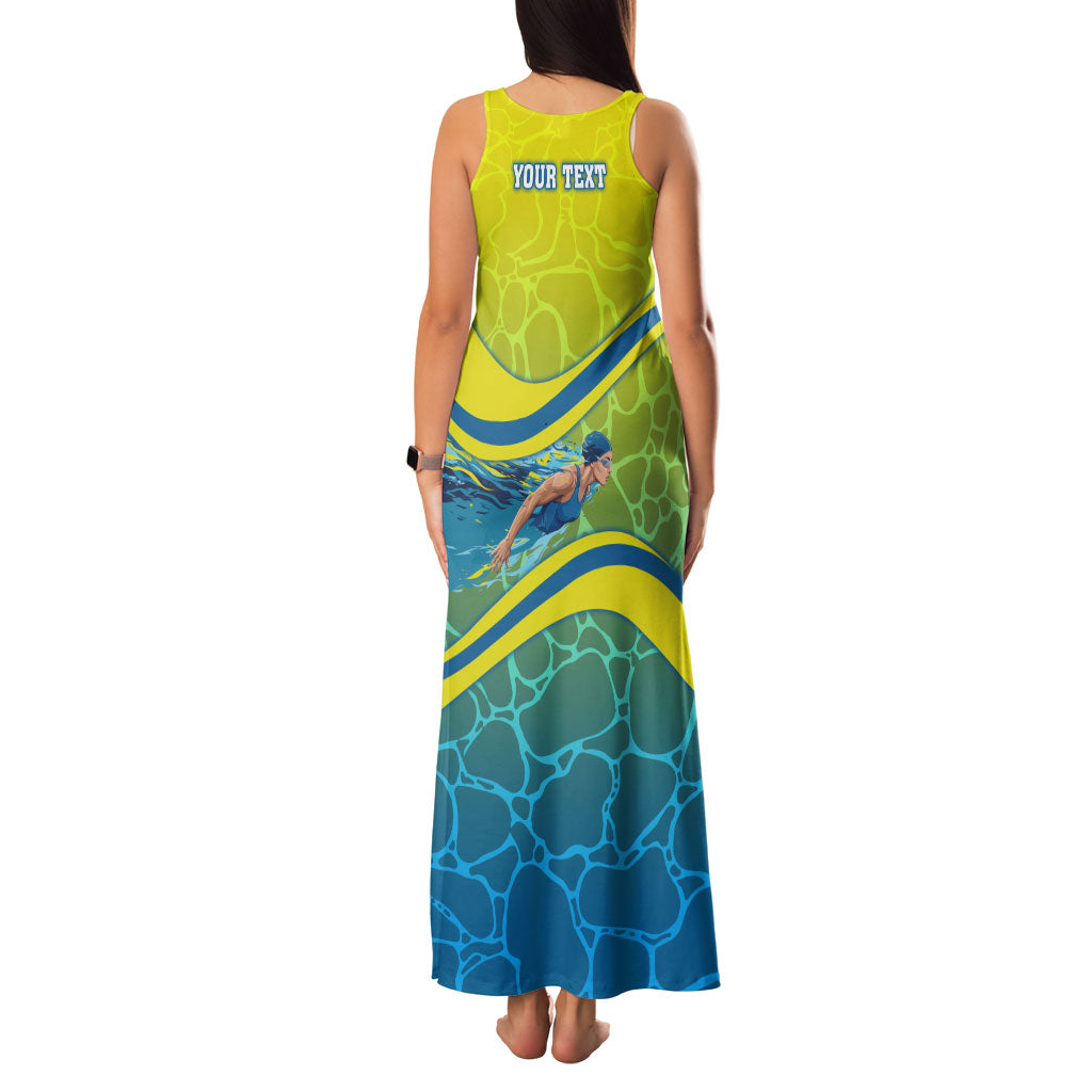 Personalized Australia Water Polo Swimmer Family Matching Tank Maxi Dress and Hawaiian Shirt Dynamic Swimmer With Wave Pattern And National Colors