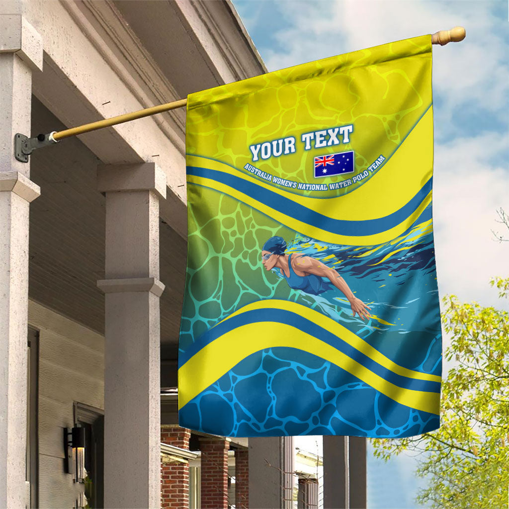 Personalized Australia Water Polo Swimmer Garden Flag Dynamic Swimmer With Wave Pattern And National Colors