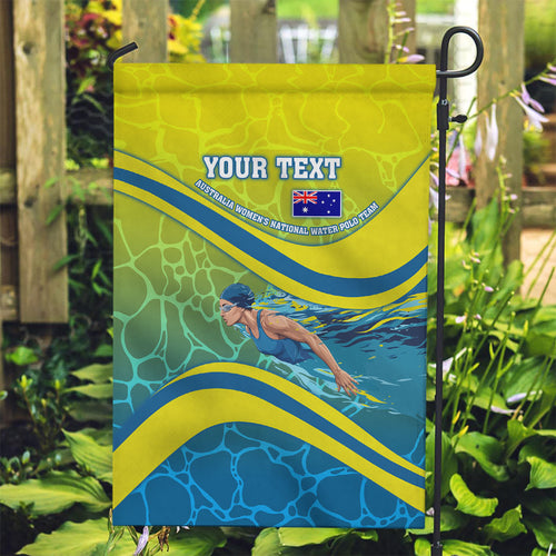 Personalized Australia Water Polo Swimmer Garden Flag Dynamic Swimmer With Wave Pattern And National Colors