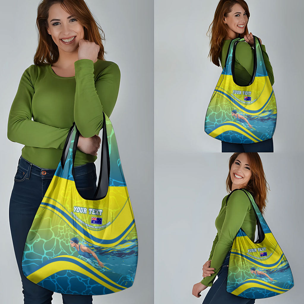 Personalized Australia Water Polo Swimmer Grocery Bag Dynamic Swimmer With Wave Pattern And National Colors