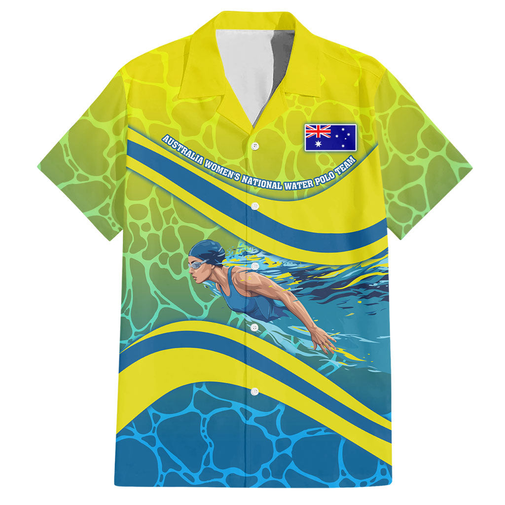 Personalized Australia Water Polo Swimmer Hawaiian Shirt Dynamic Swimmer With Wave Pattern And National Colors