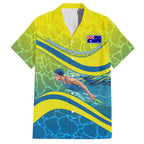 Personalized Australia Water Polo Swimmer Hawaiian Shirt Dynamic Swimmer With Wave Pattern And National Colors