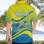 Personalized Australia Water Polo Swimmer Hawaiian Shirt Dynamic Swimmer With Wave Pattern And National Colors