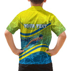 Personalized Australia Water Polo Swimmer Hawaiian Shirt Dynamic Swimmer With Wave Pattern And National Colors