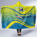 Personalized Australia Water Polo Swimmer Hooded Blanket Dynamic Swimmer With Wave Pattern And National Colors