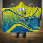 Personalized Australia Water Polo Swimmer Hooded Blanket Dynamic Swimmer With Wave Pattern And National Colors